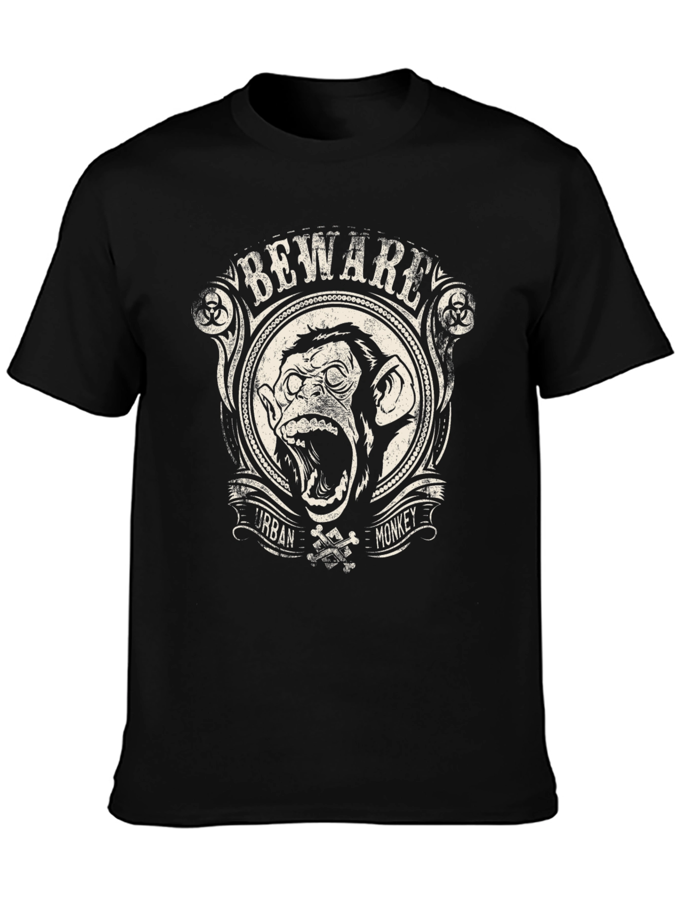 Beware Urban Monkey Graphic T-Shirt - Black