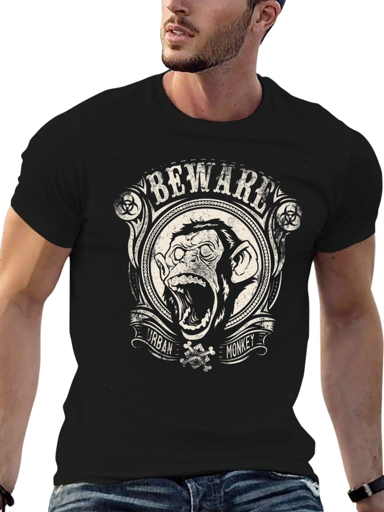 Beware Urban Monkey Graphic T-Shirt - Black