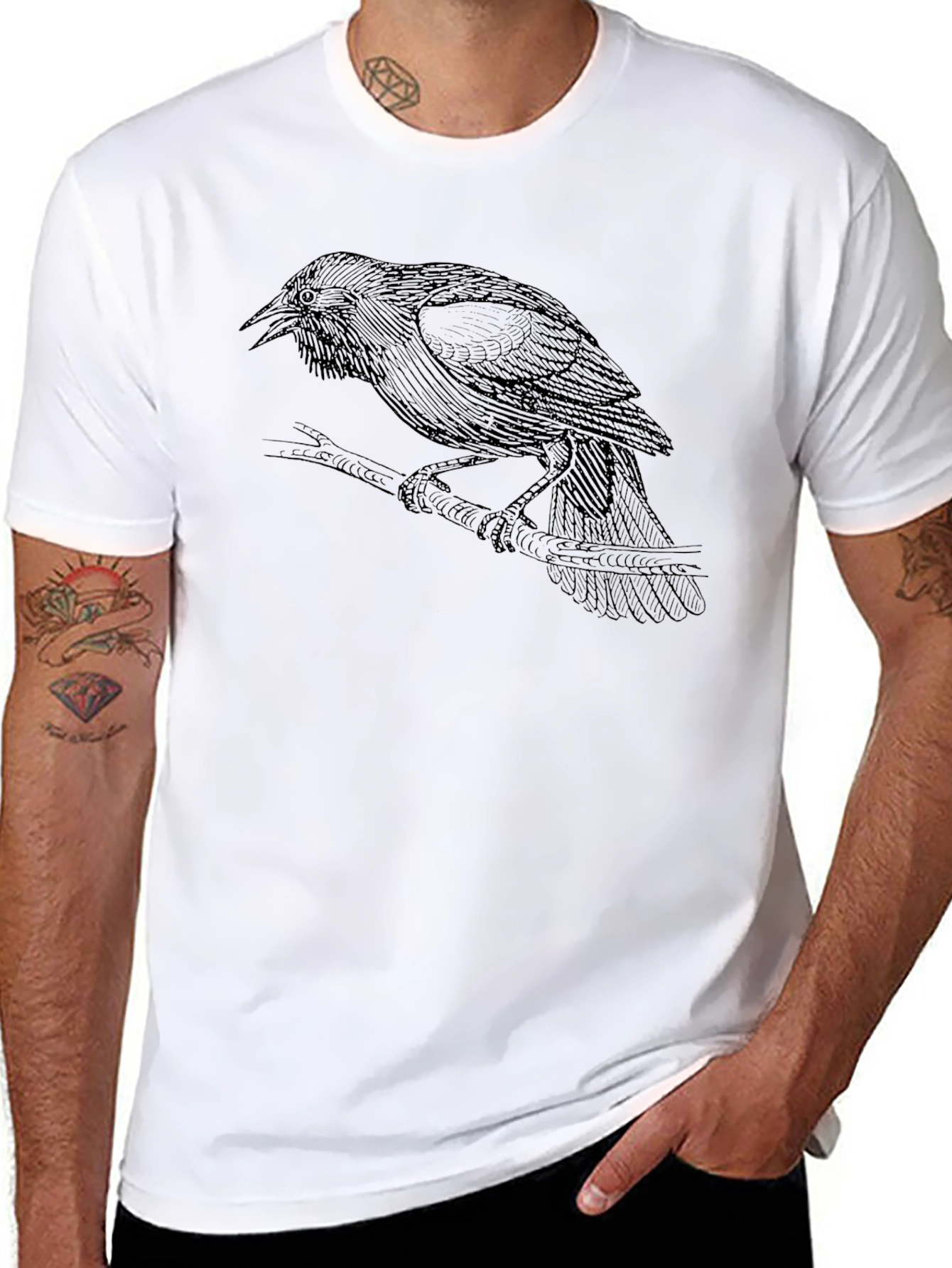 Raven Graphic Tee - Black Cotton T-Shirt