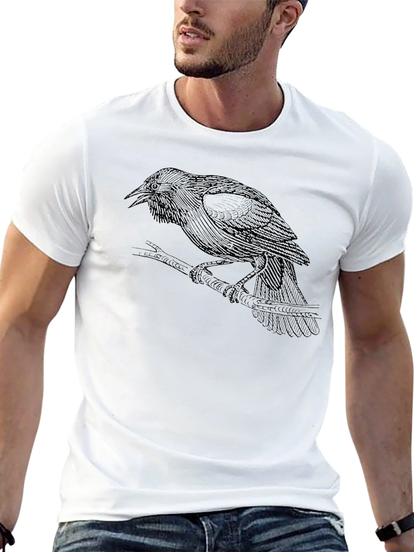 Raven Graphic Tee - Black Cotton T-Shirt