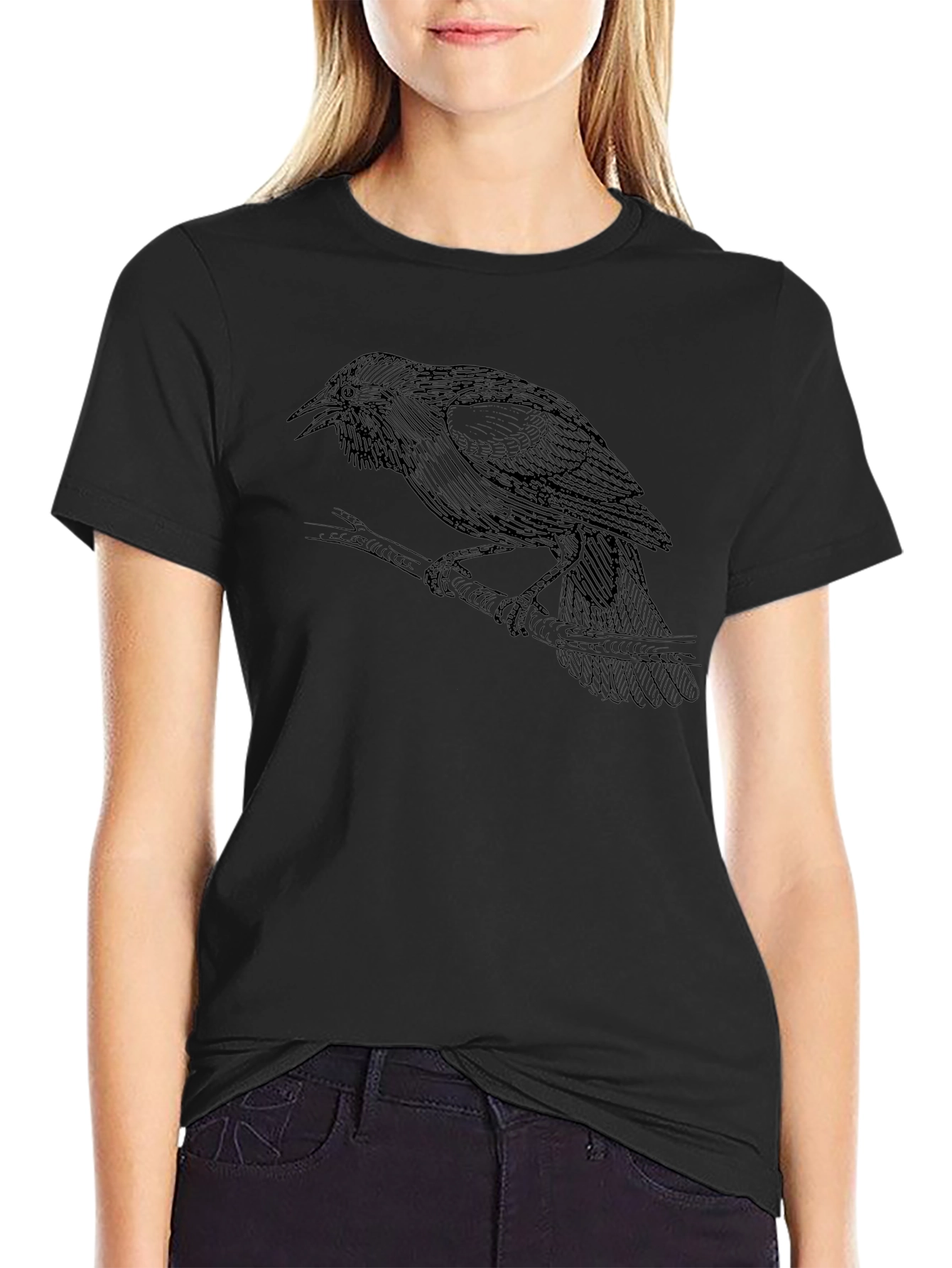Raven Graphic Tee - Black Cotton T-Shirt