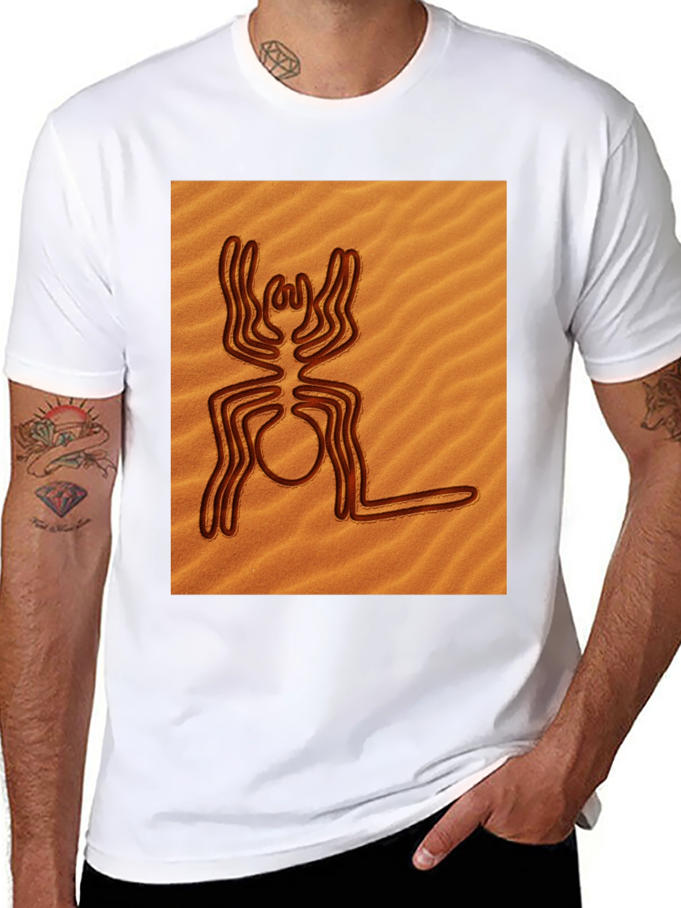 Nazca Lines Spider Graphic Tee - Unique Art Shirt