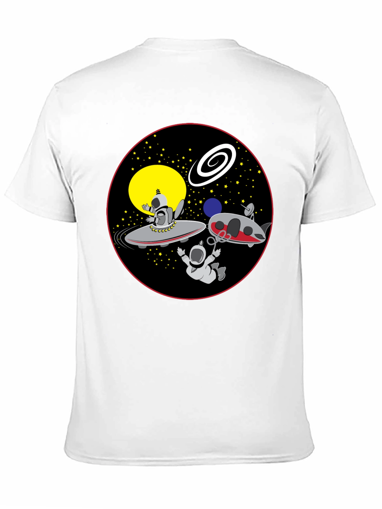 Space Cartoon Graphic Tee - Black Cotton Shirt