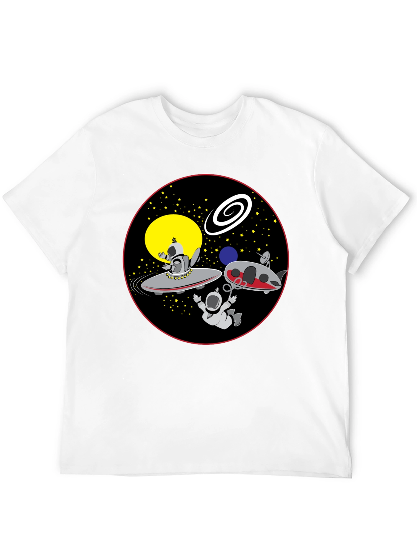 Space Cartoon Graphic Tee - Black Cotton Shirt