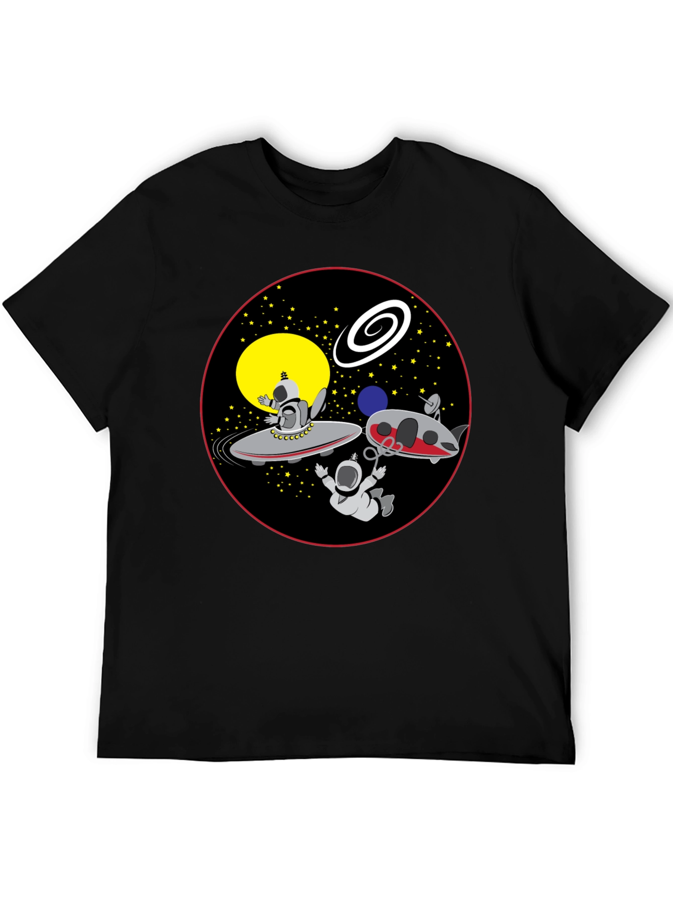 Space Cartoon Graphic Tee - Black Cotton Shirt