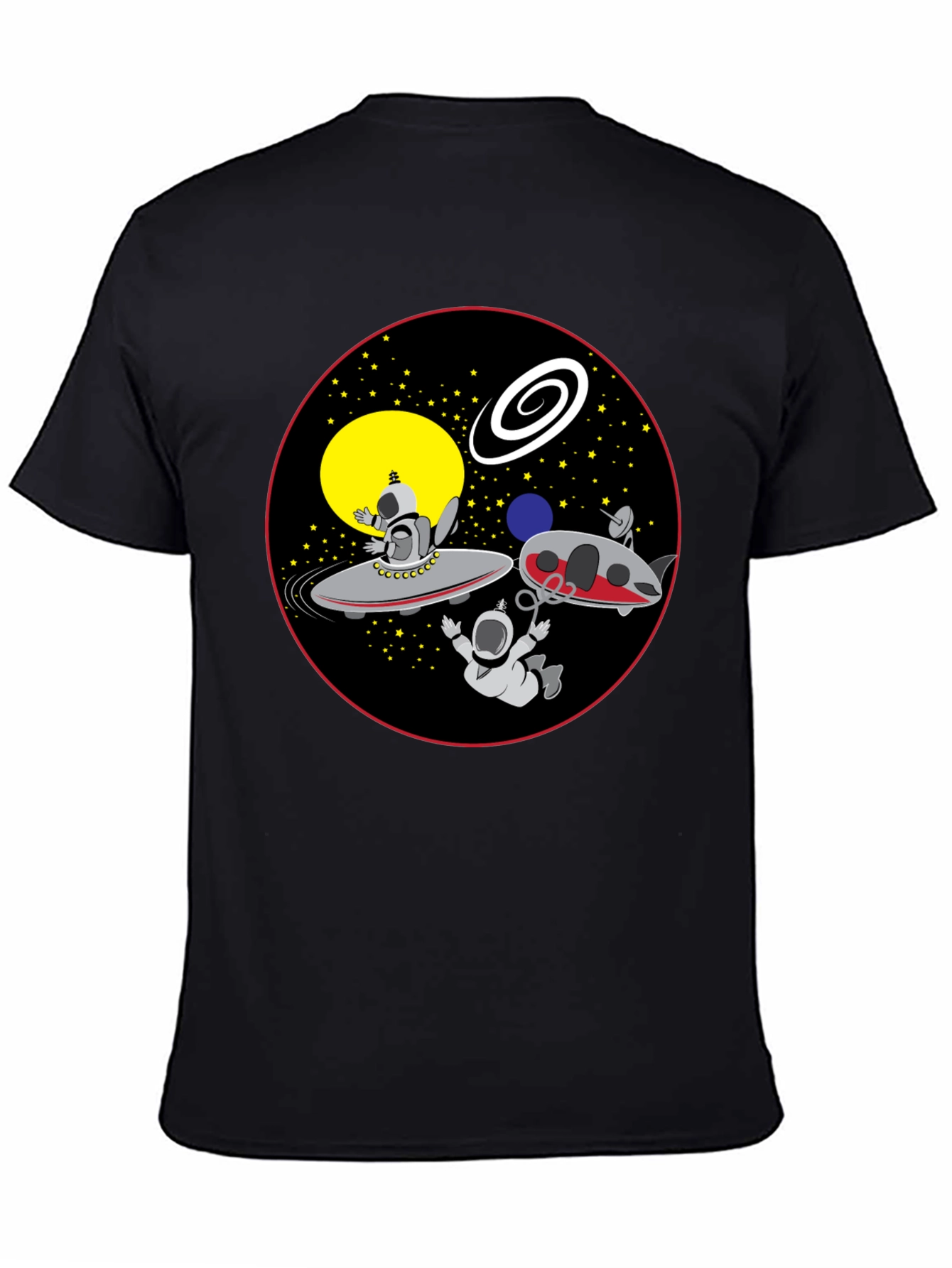 Space Cartoon Graphic Tee - Black Cotton Shirt