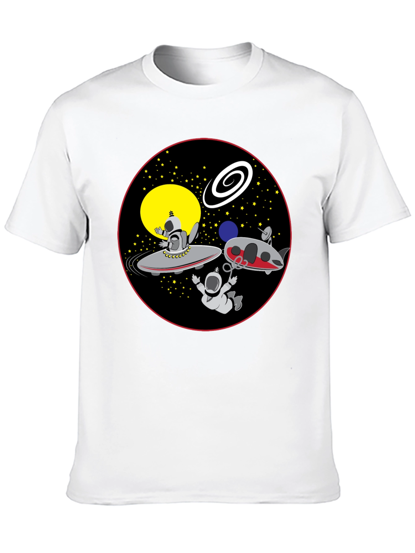 Space Cartoon Graphic Tee - Black Cotton Shirt