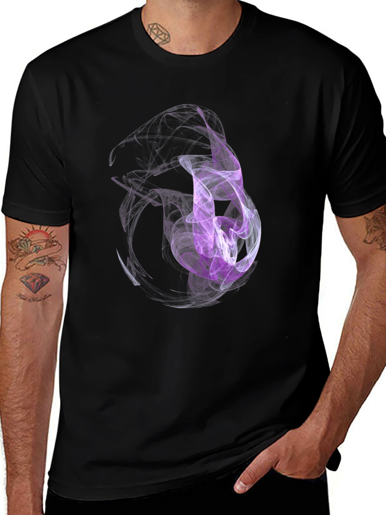 Abstract Smoke Design Black T-Shirt