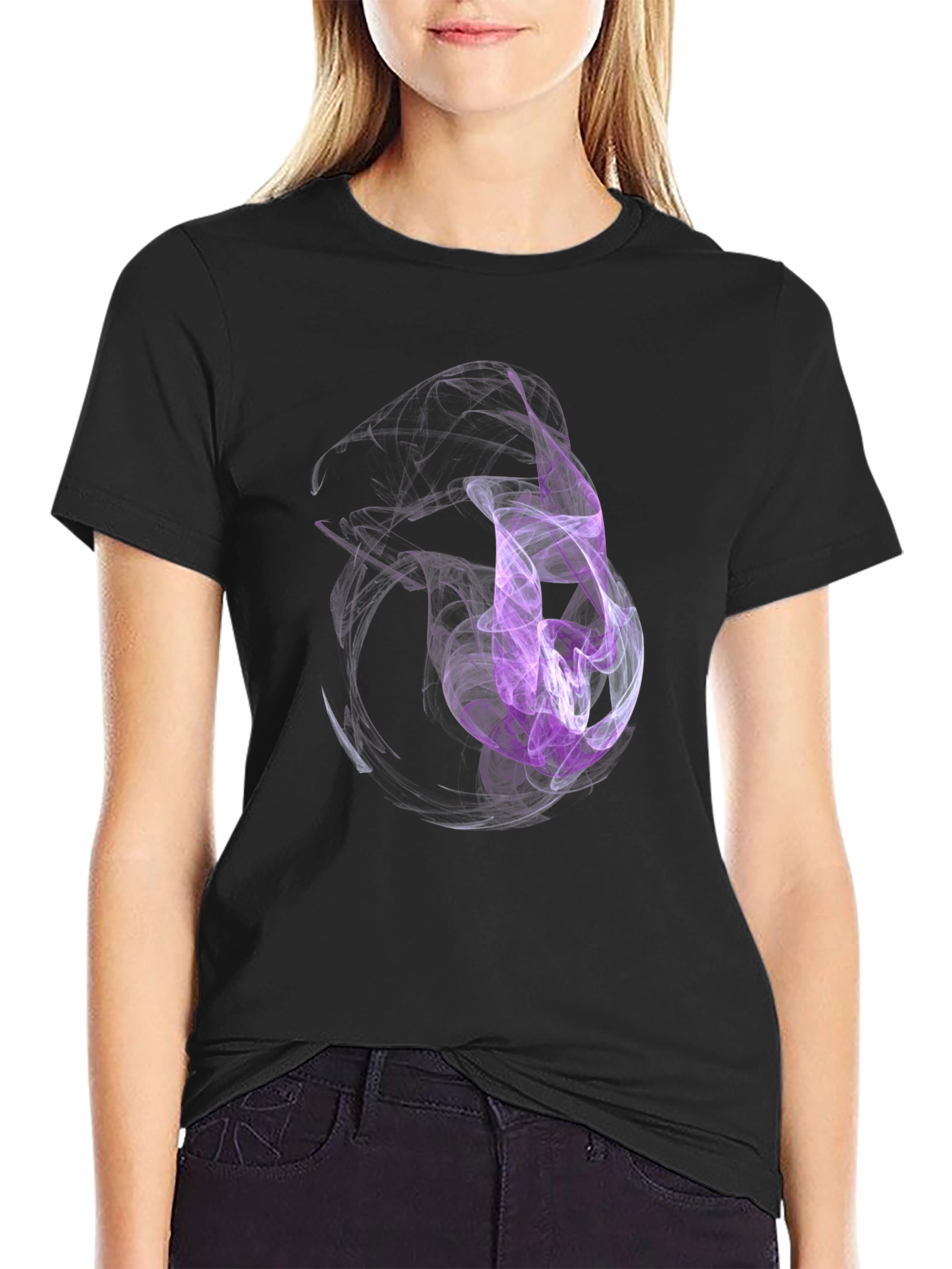Abstract Smoke Design Black T-Shirt