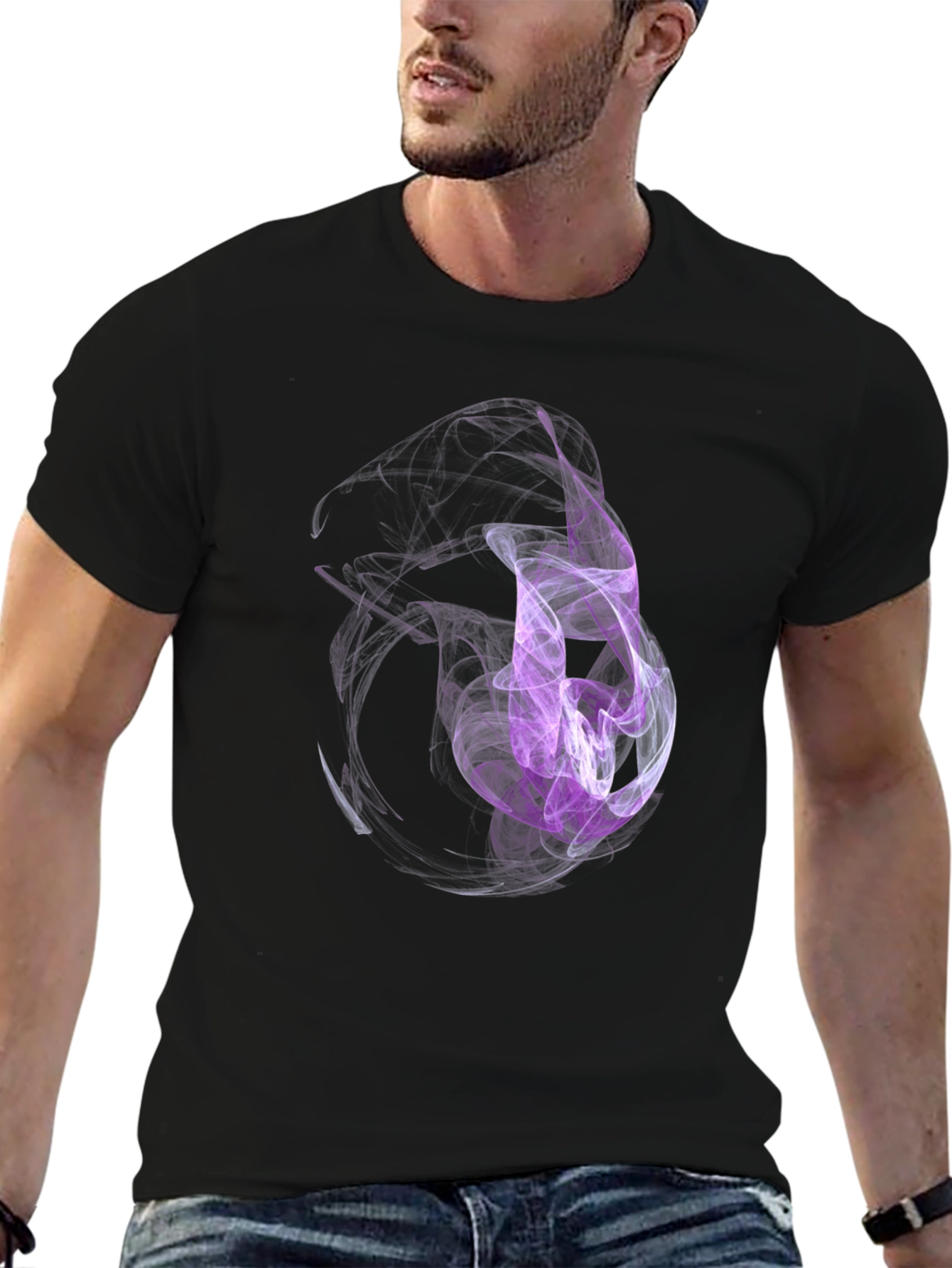 Abstract Smoke Design Black T-Shirt