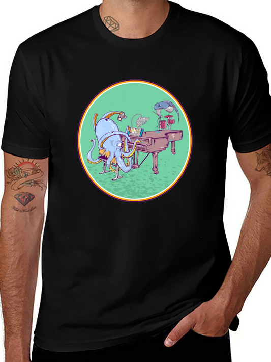 Octopus Musician Graphic Tee - Cool Black T-Shirt