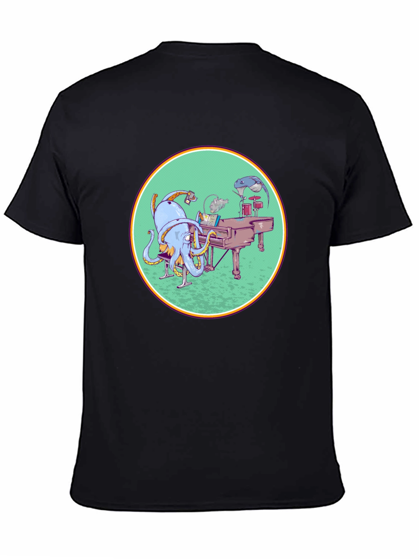 Octopus Musician Graphic Tee - Cool Black T-Shirt