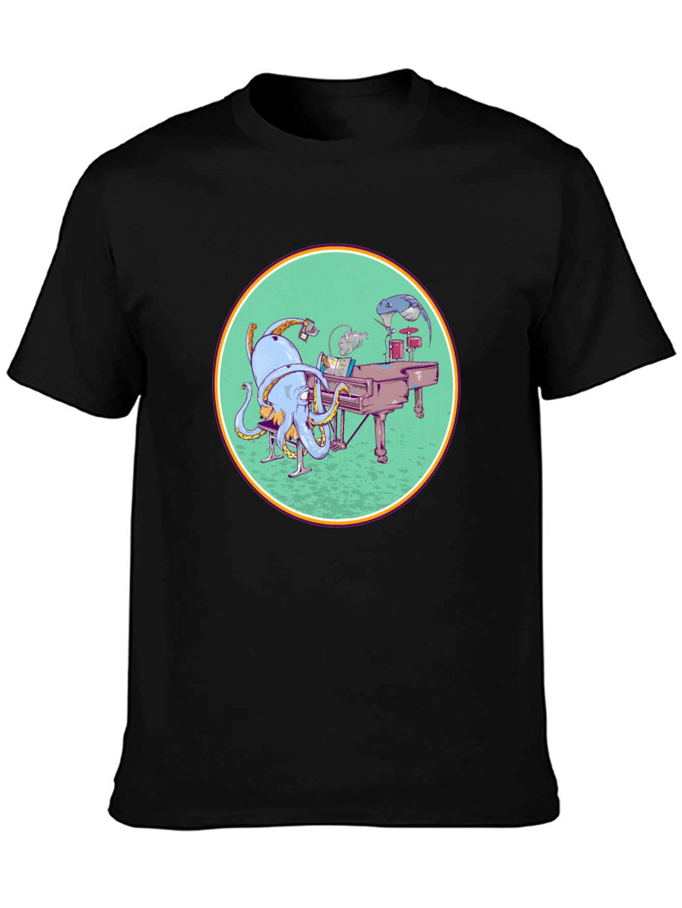 Octopus Musician Graphic Tee - Cool Black T-Shirt