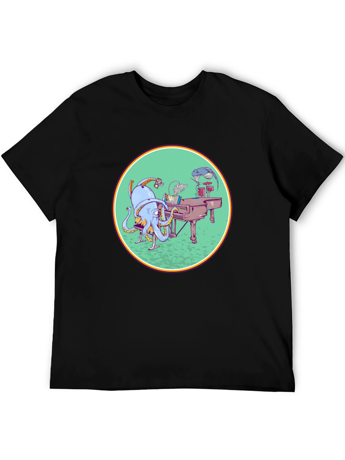 Octopus Musician Graphic Tee - Cool Black T-Shirt
