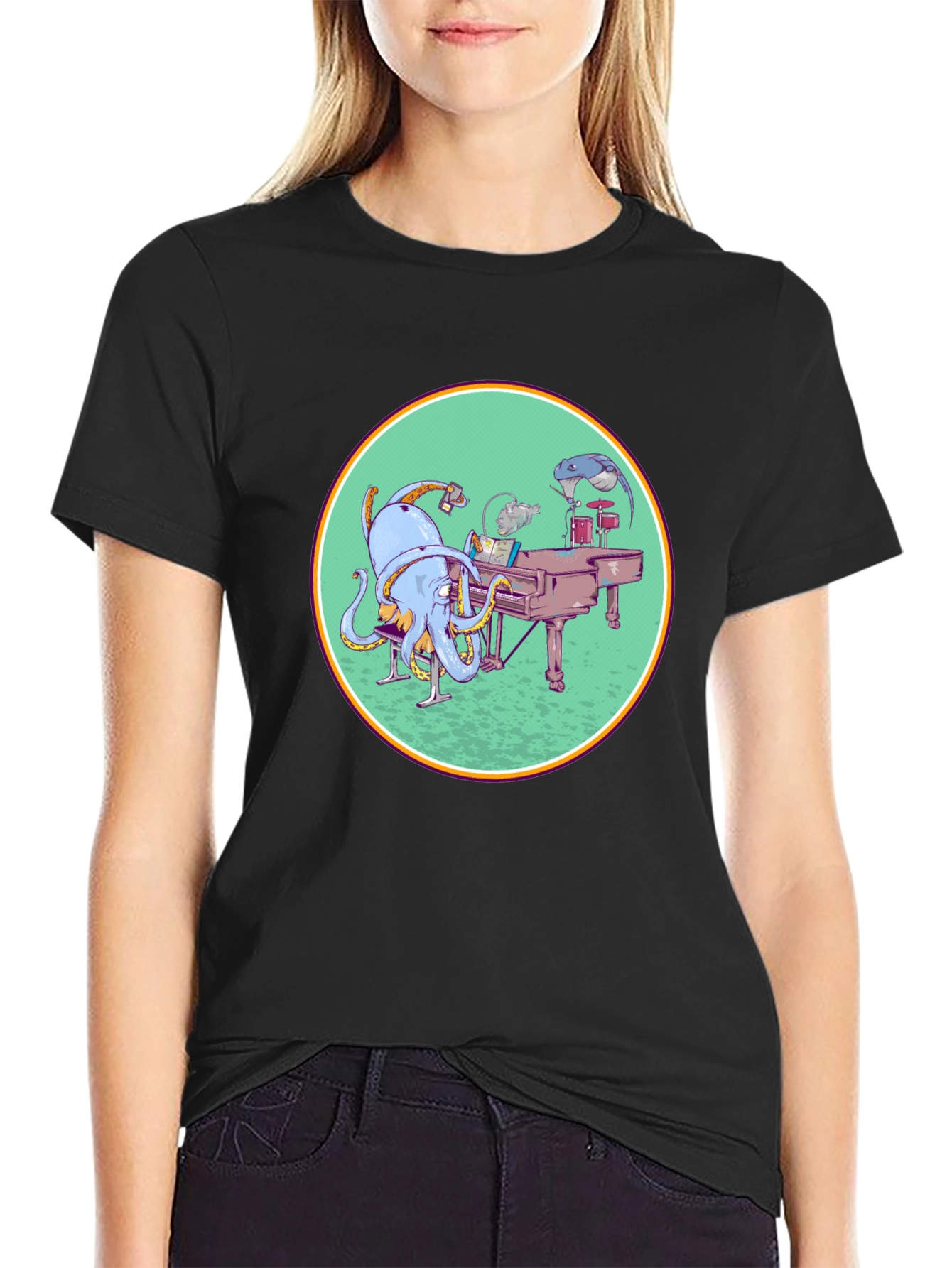 Octopus Musician Graphic Tee - Cool Black T-Shirt