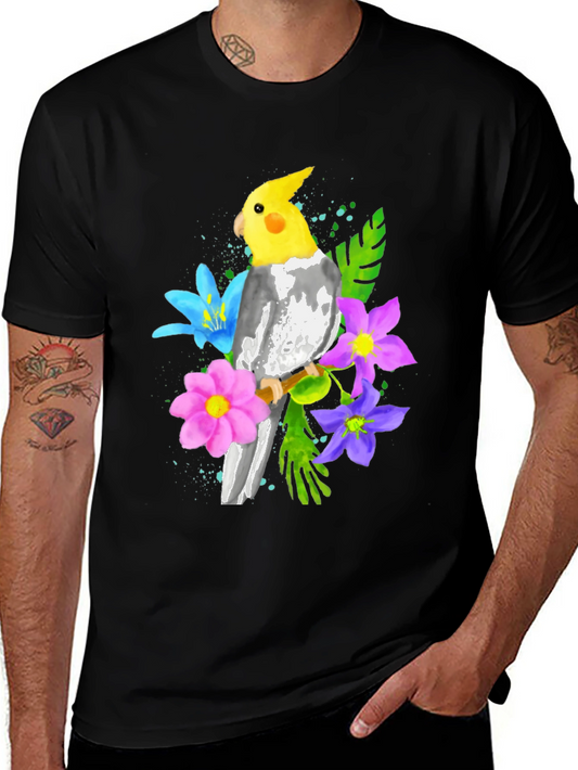 Cockatiel and Flowers Graphic T-Shirt