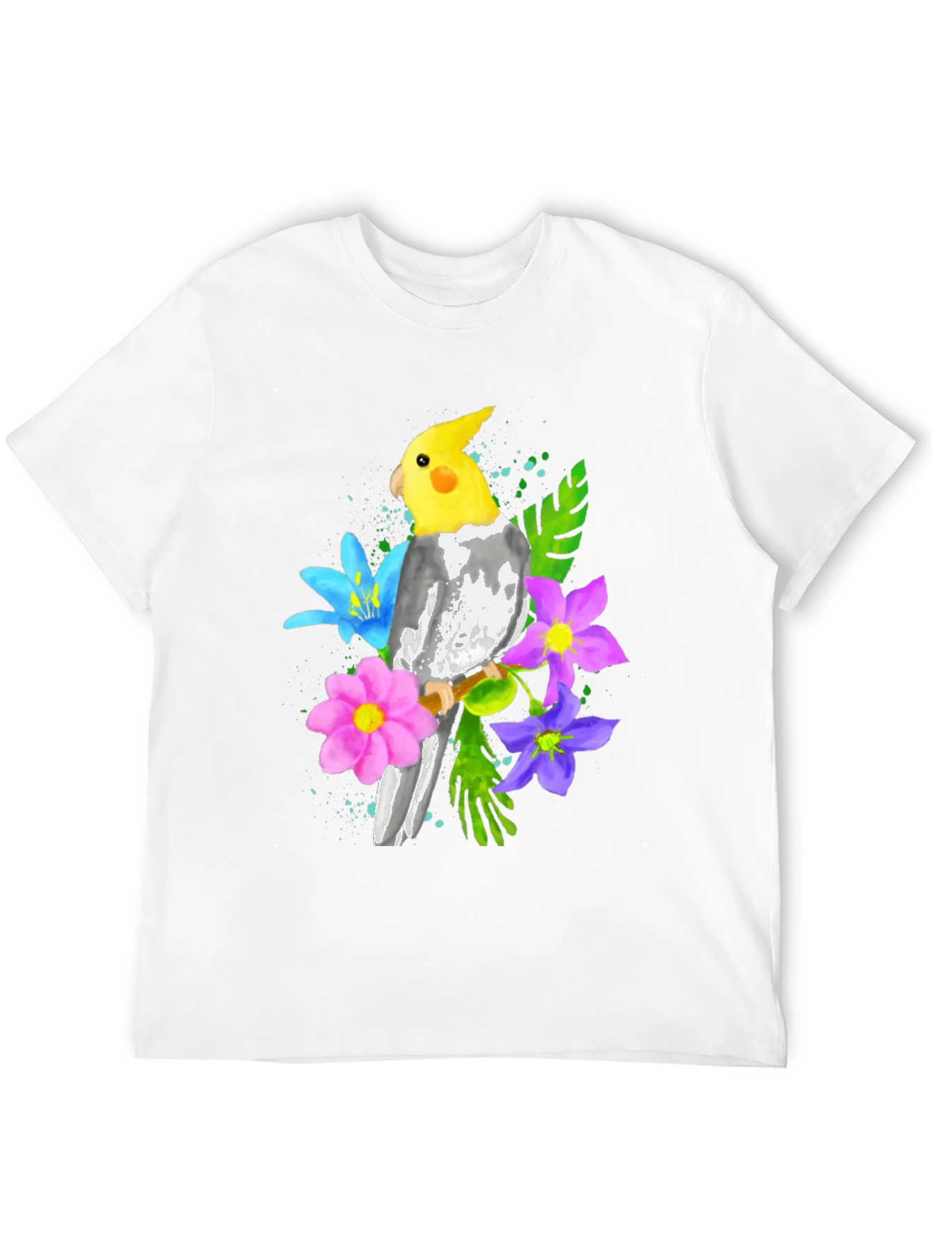 Cockatiel and Flowers Graphic T-Shirt