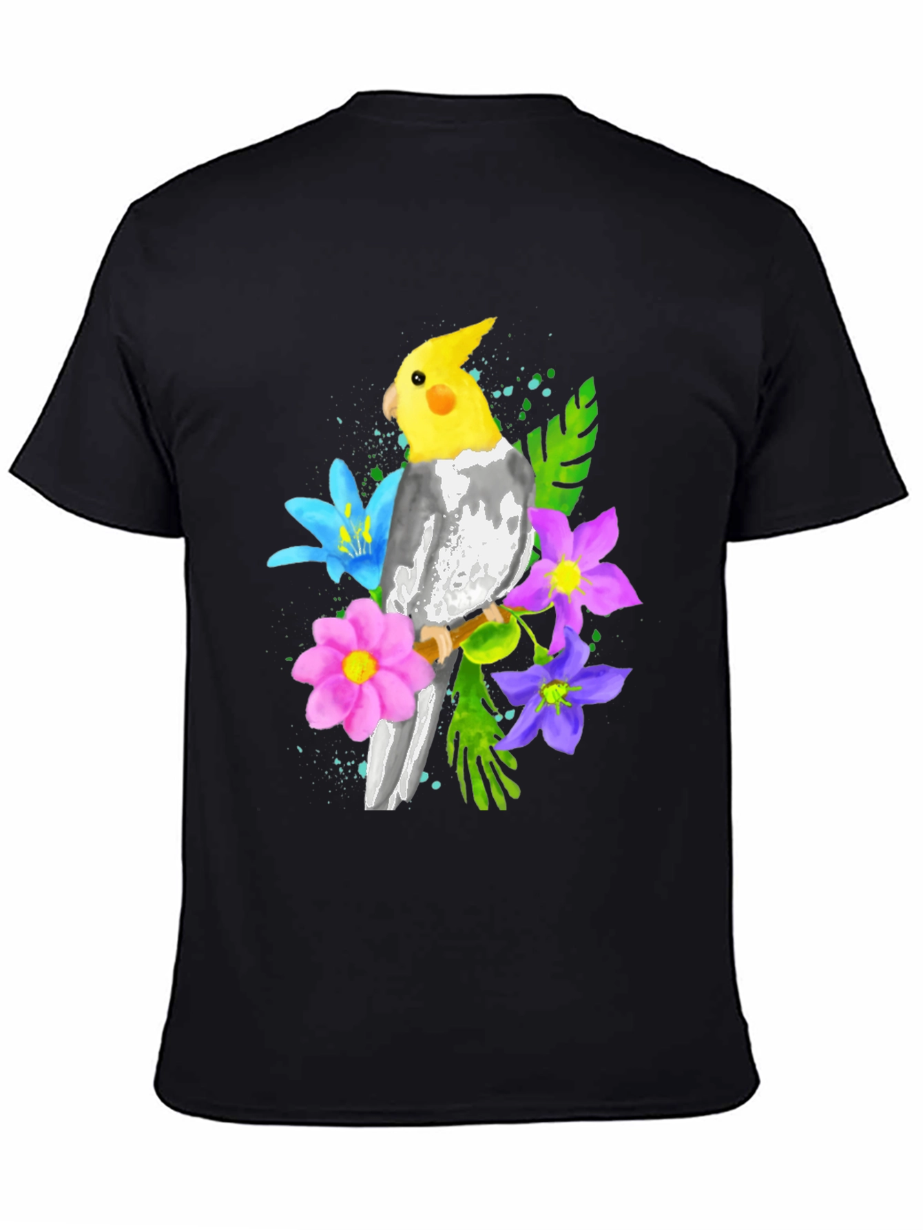 Cockatiel and Flowers Graphic T-Shirt