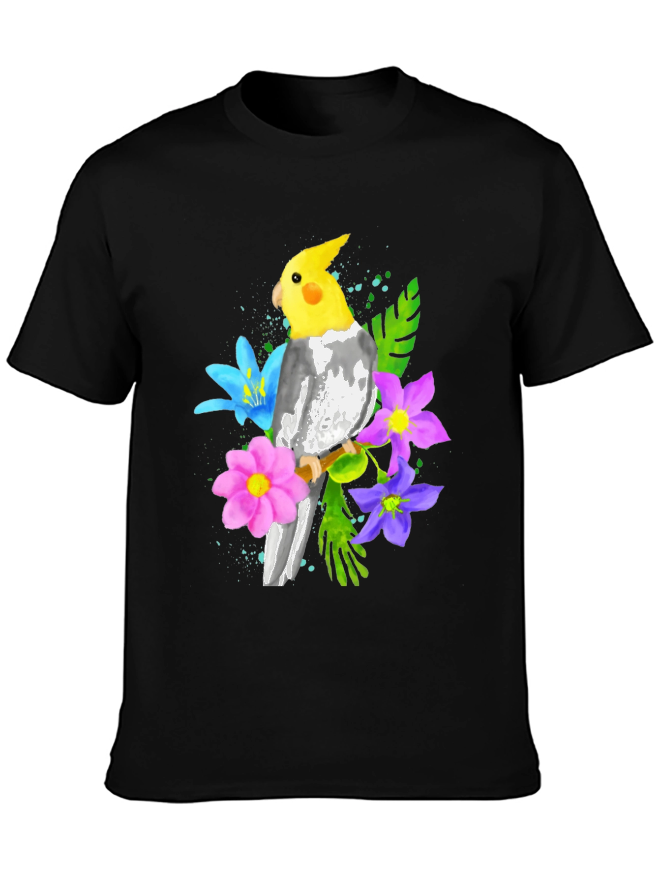 Cockatiel and Flowers Graphic T-Shirt