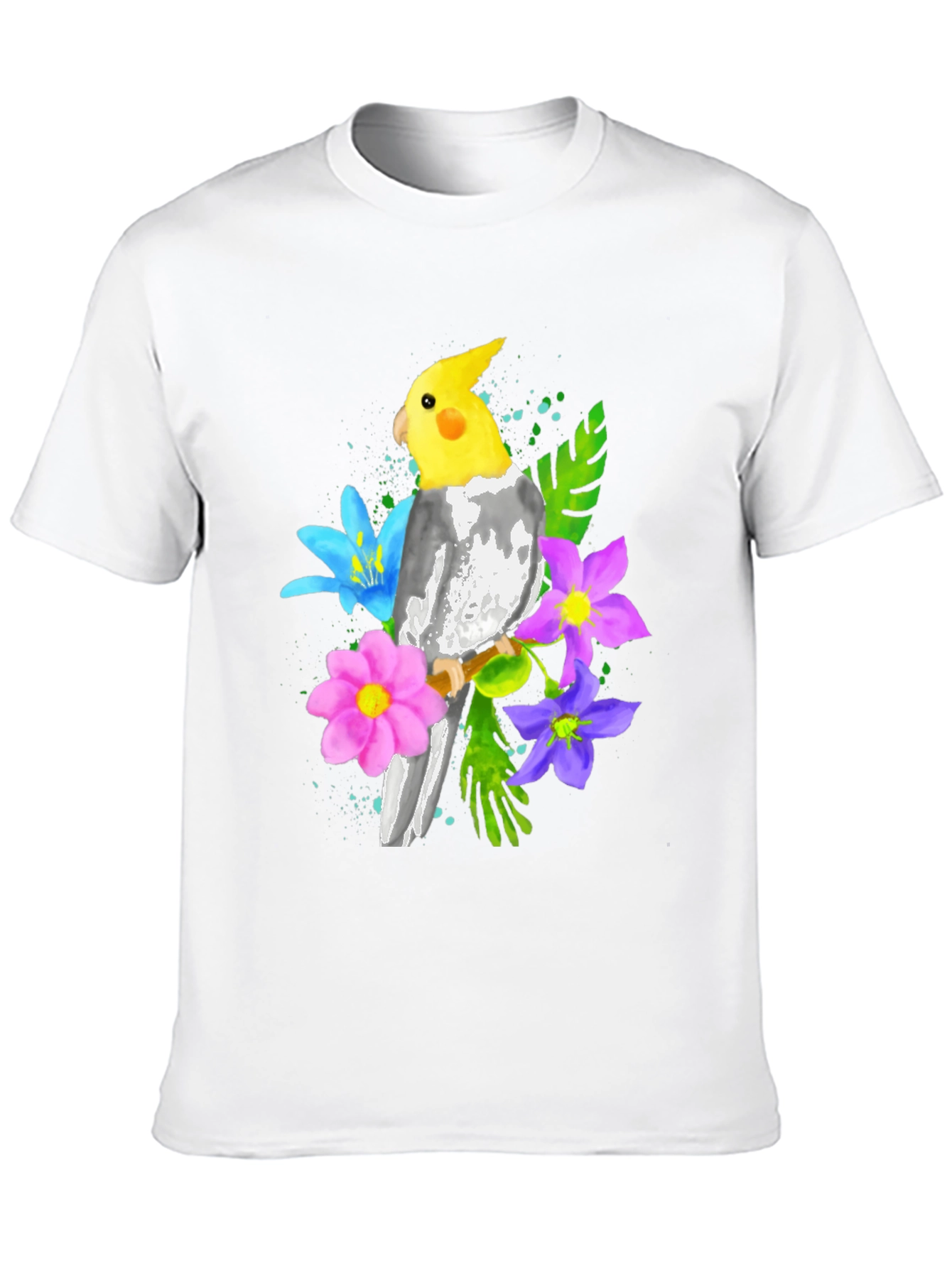 Cockatiel and Flowers Graphic T-Shirt