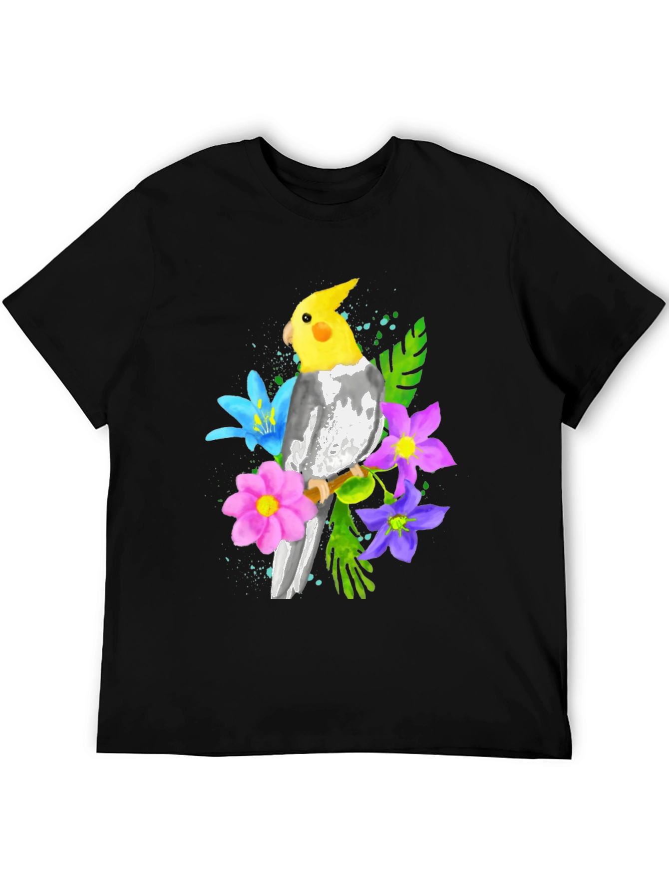 Cockatiel and Flowers Graphic T-Shirt