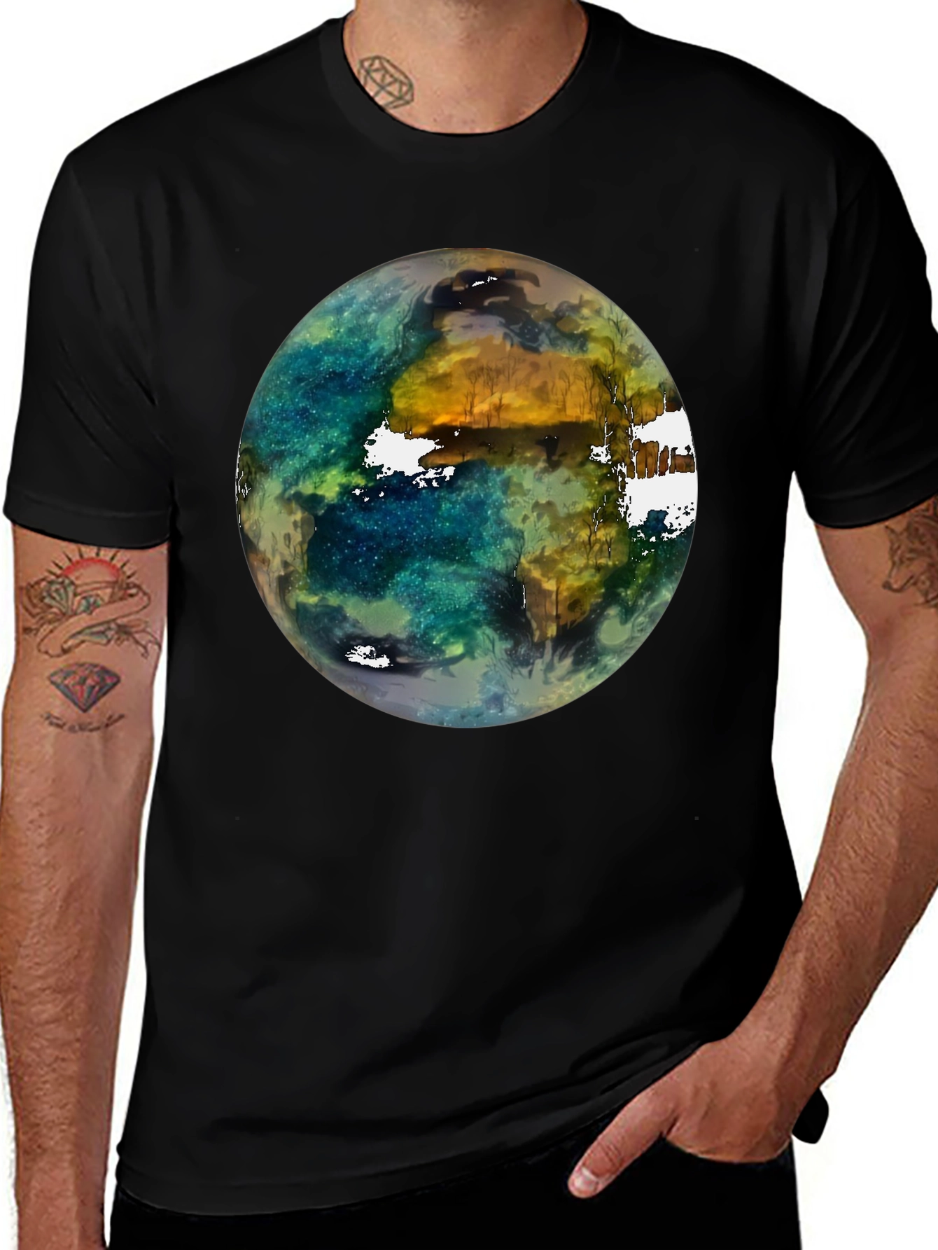 Earth Art Print Black T-Shirt