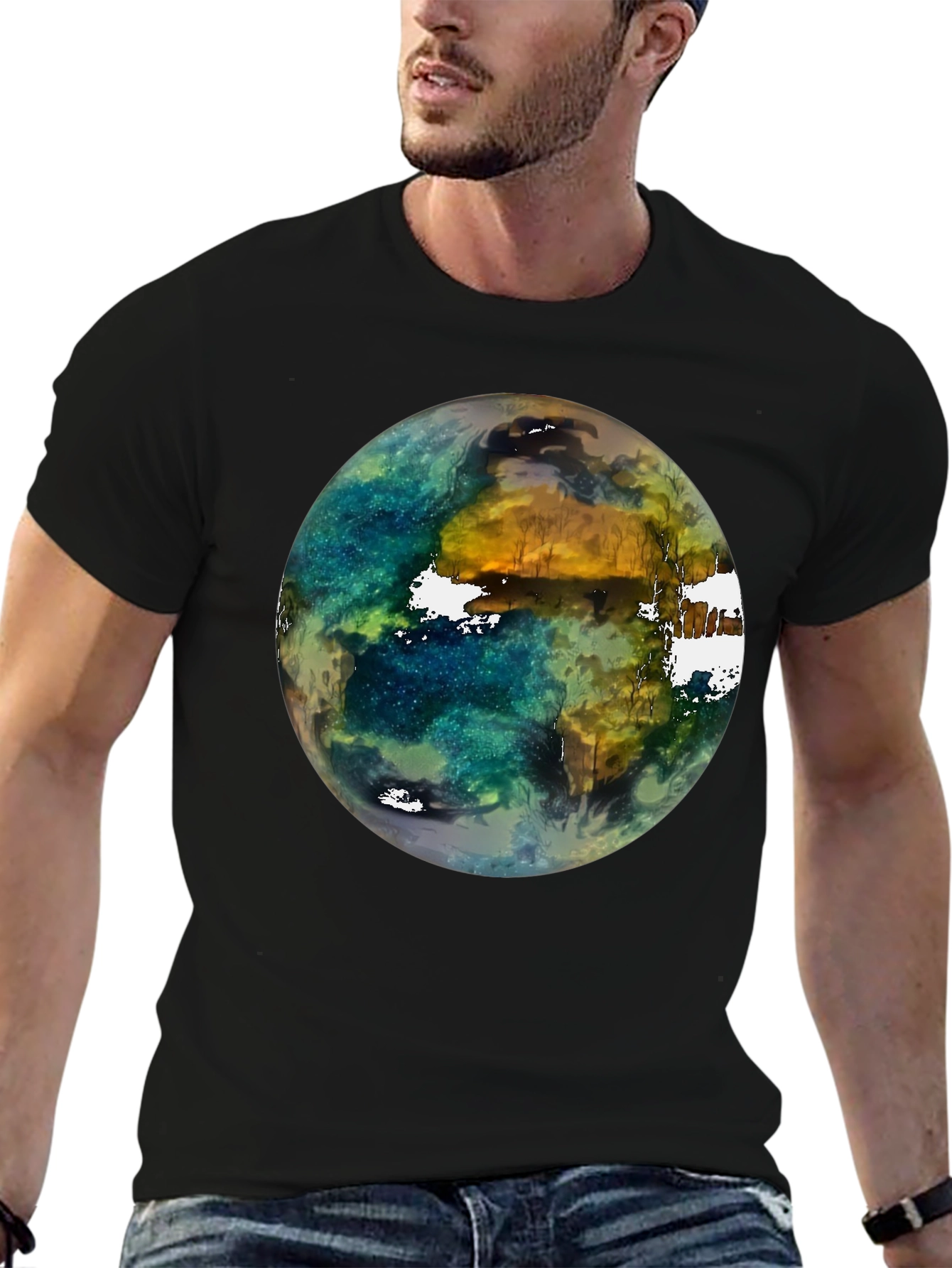Earth Art Print Black T-Shirt