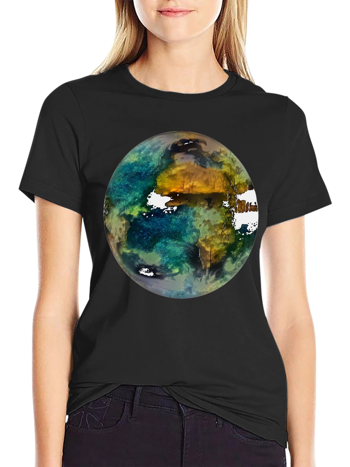 Earth Art Print Black T-Shirt