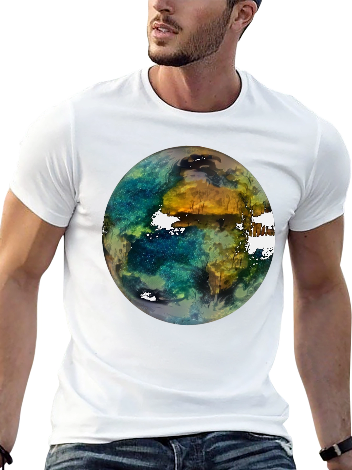 Earth Art Print Black T-Shirt