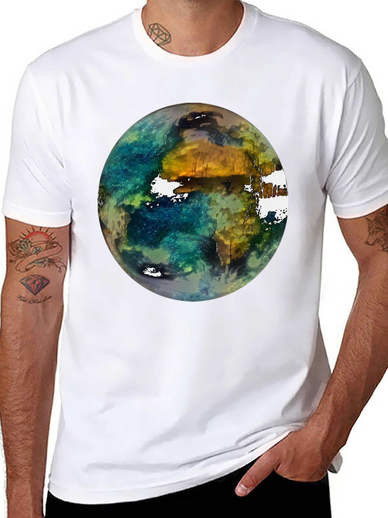 Earth Art Print Black T-Shirt