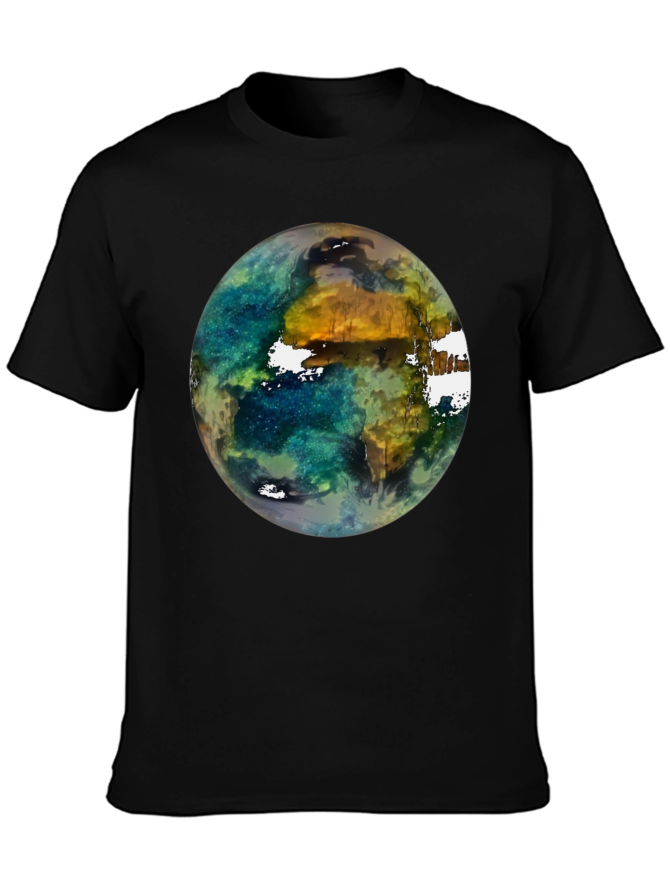 Earth Art Print Black T-Shirt