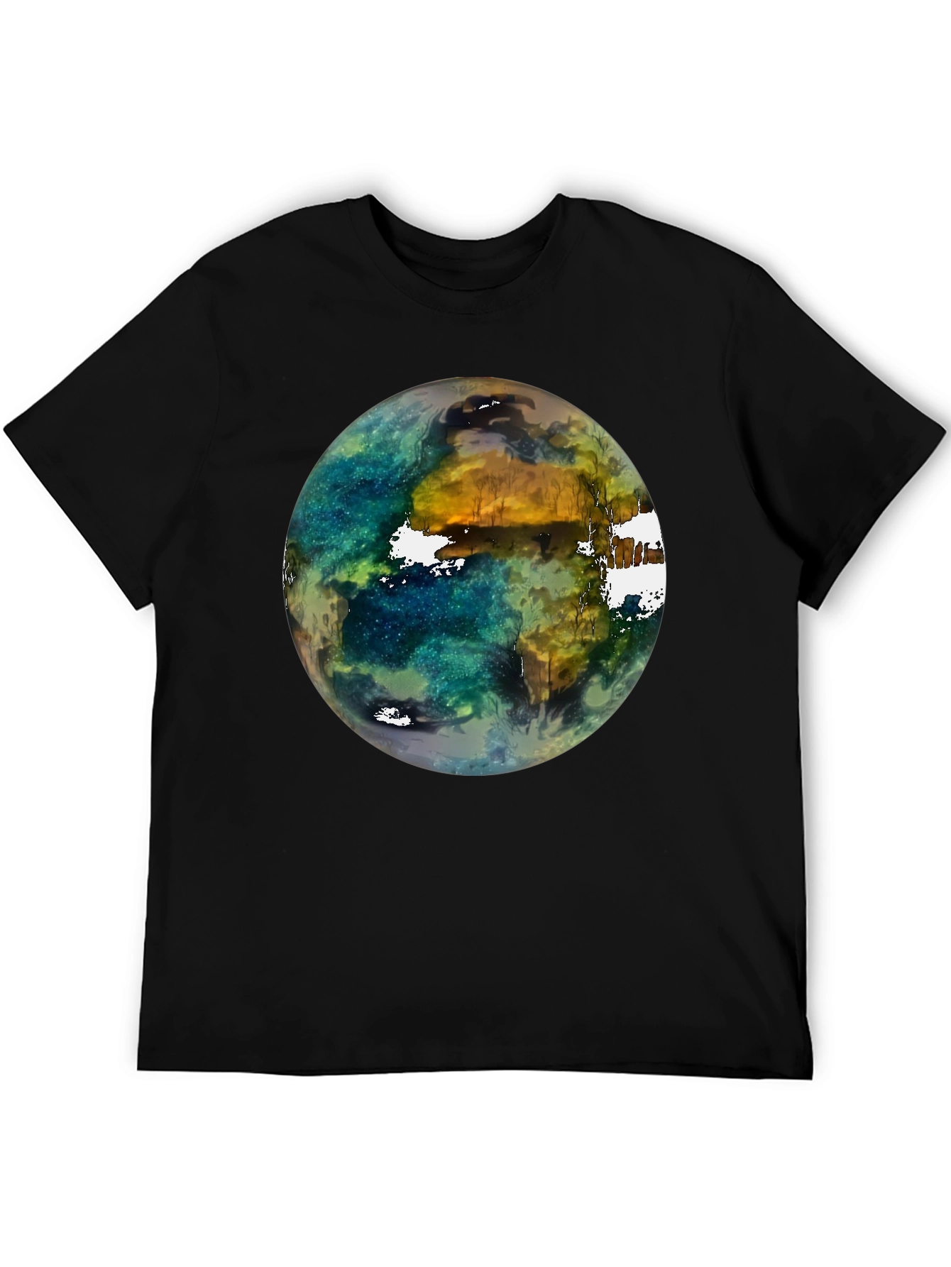 Earth Art Print Black T-Shirt