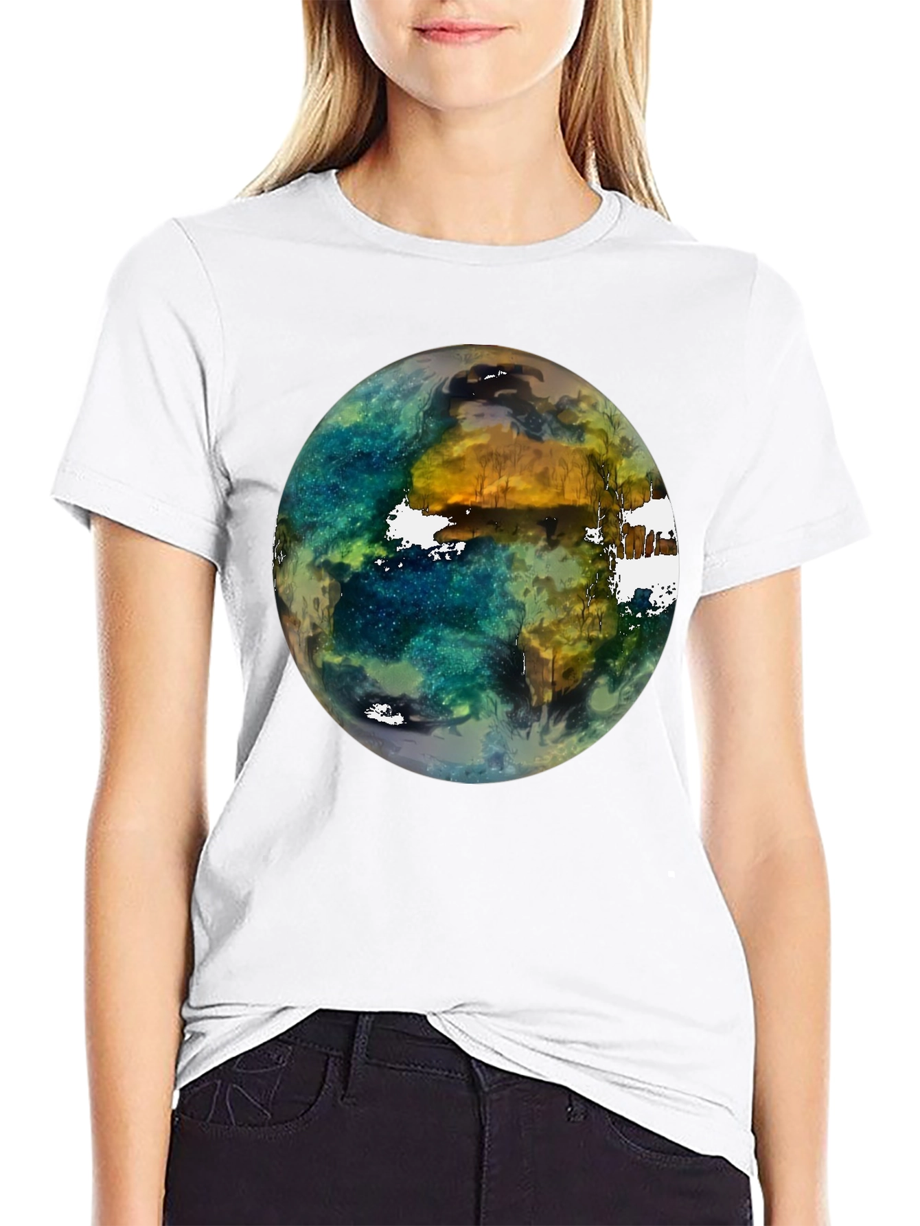 Earth Art Print Black T-Shirt