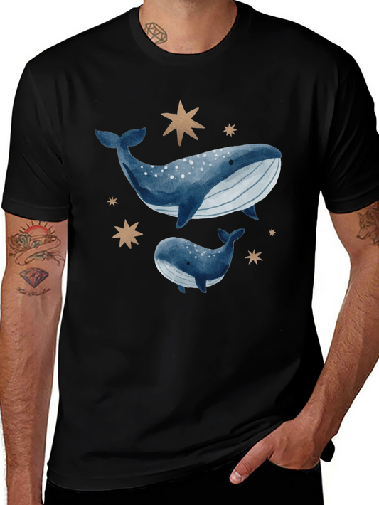 Whale & Star Graphic Tee - Black Cotton Comfort