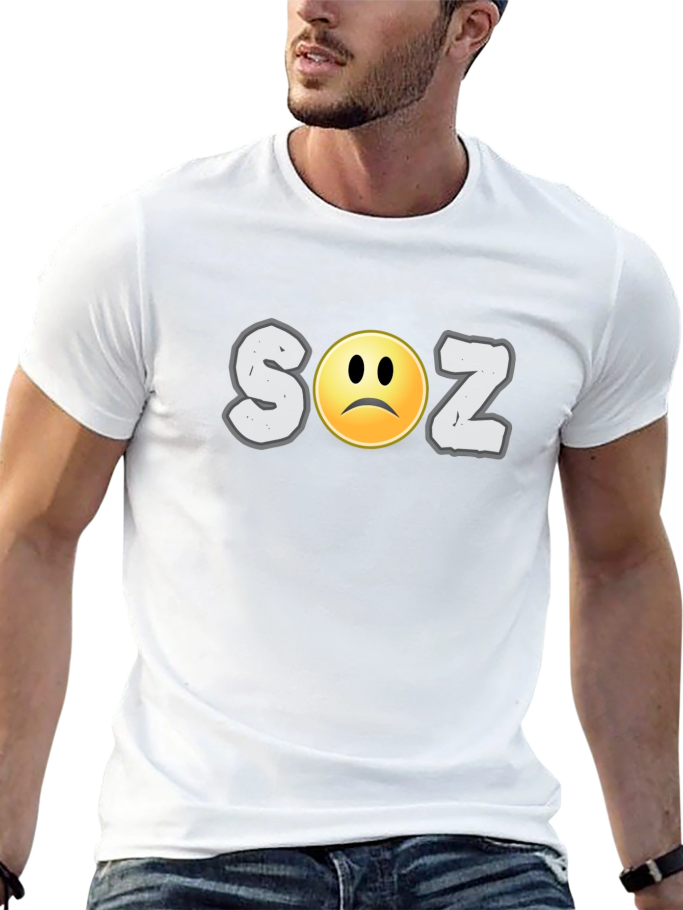 Soz Sad Face Graphic Print Black T-Shirt