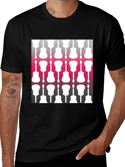 Guitar Pattern Black T-Shirt