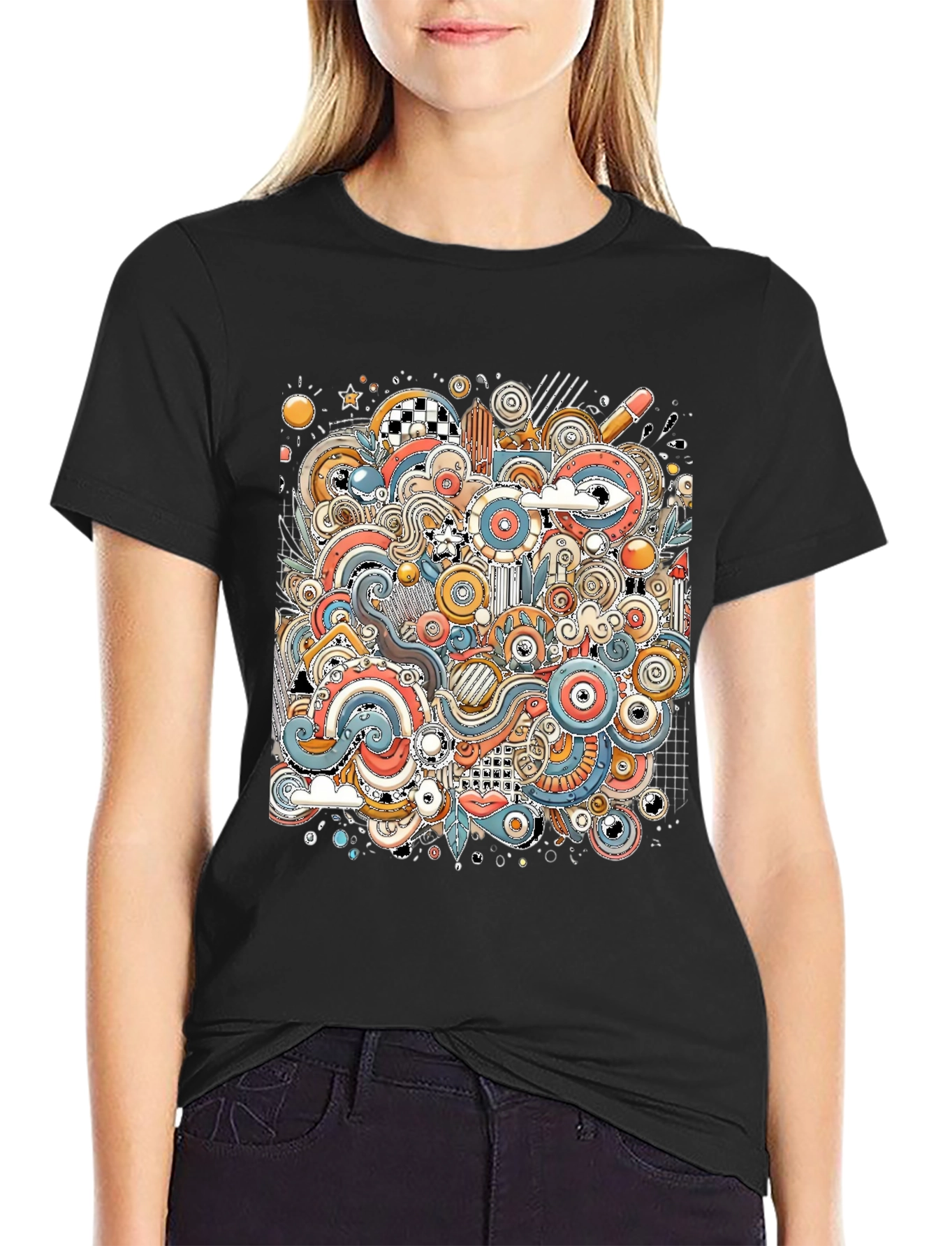 Abstract Doodle Art Graphic Tee - Black Unisex Shirt