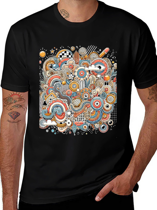 Abstract Doodle Art Graphic Tee - Black Unisex Shirt