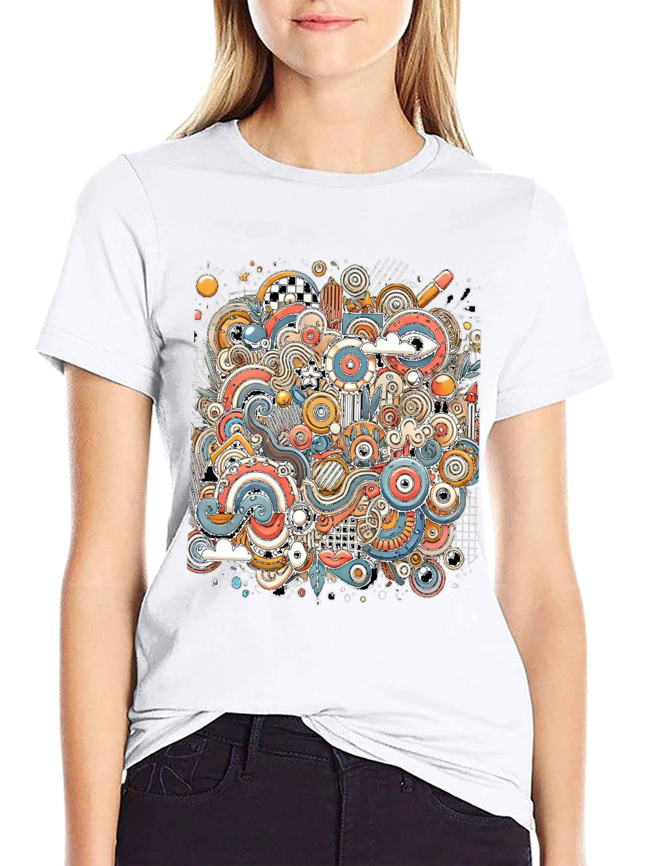 Abstract Doodle Art Graphic Tee - Black Unisex Shirt