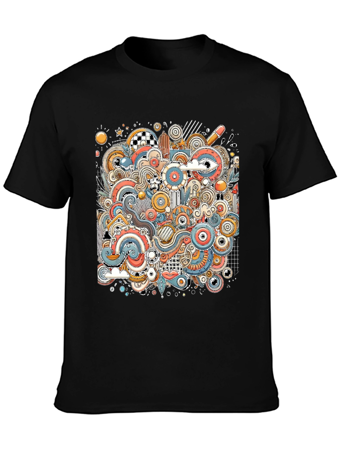 Abstract Doodle Art Graphic Tee - Black Unisex Shirt