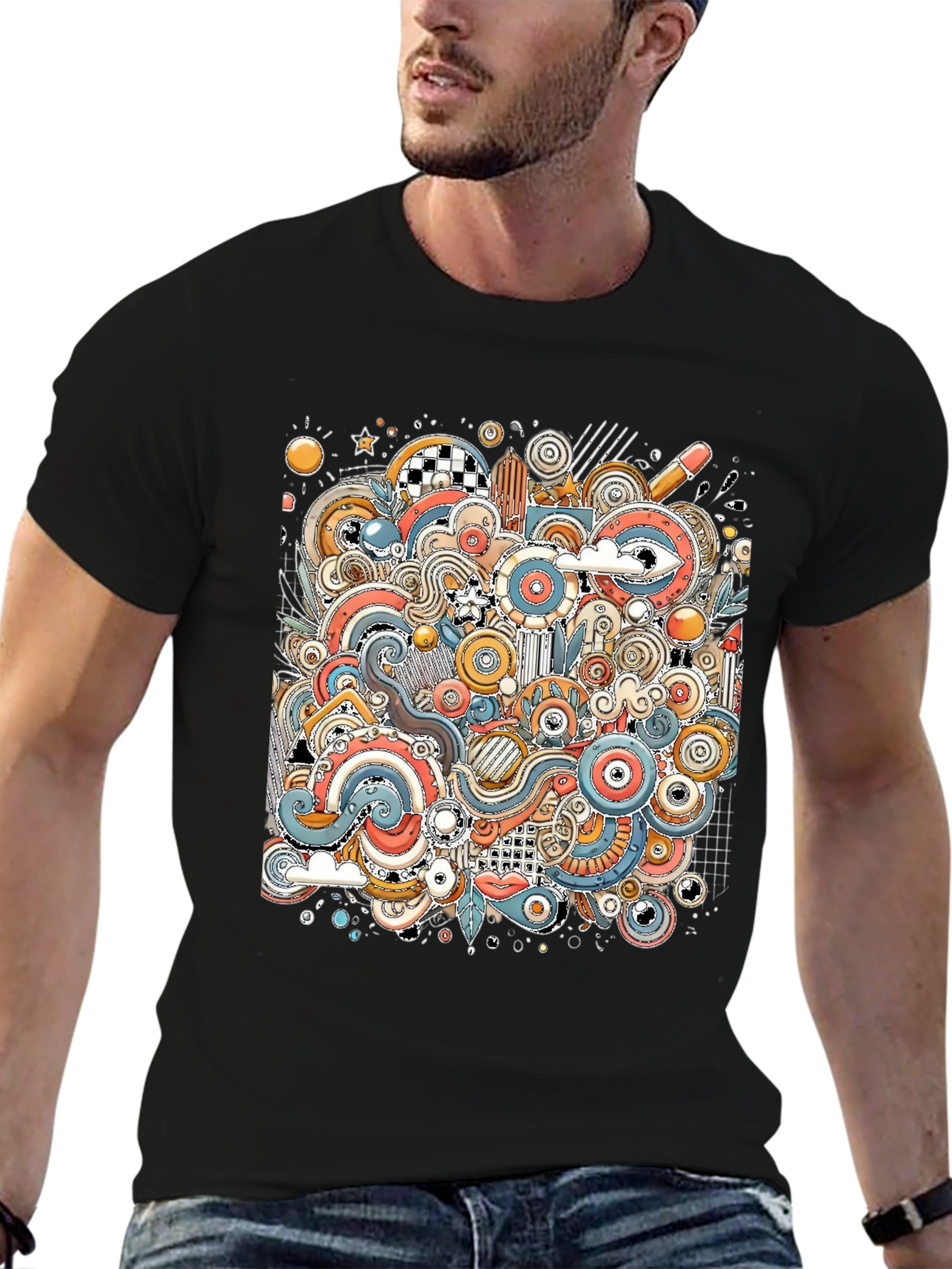 Abstract Doodle Art Graphic Tee - Black Unisex Shirt