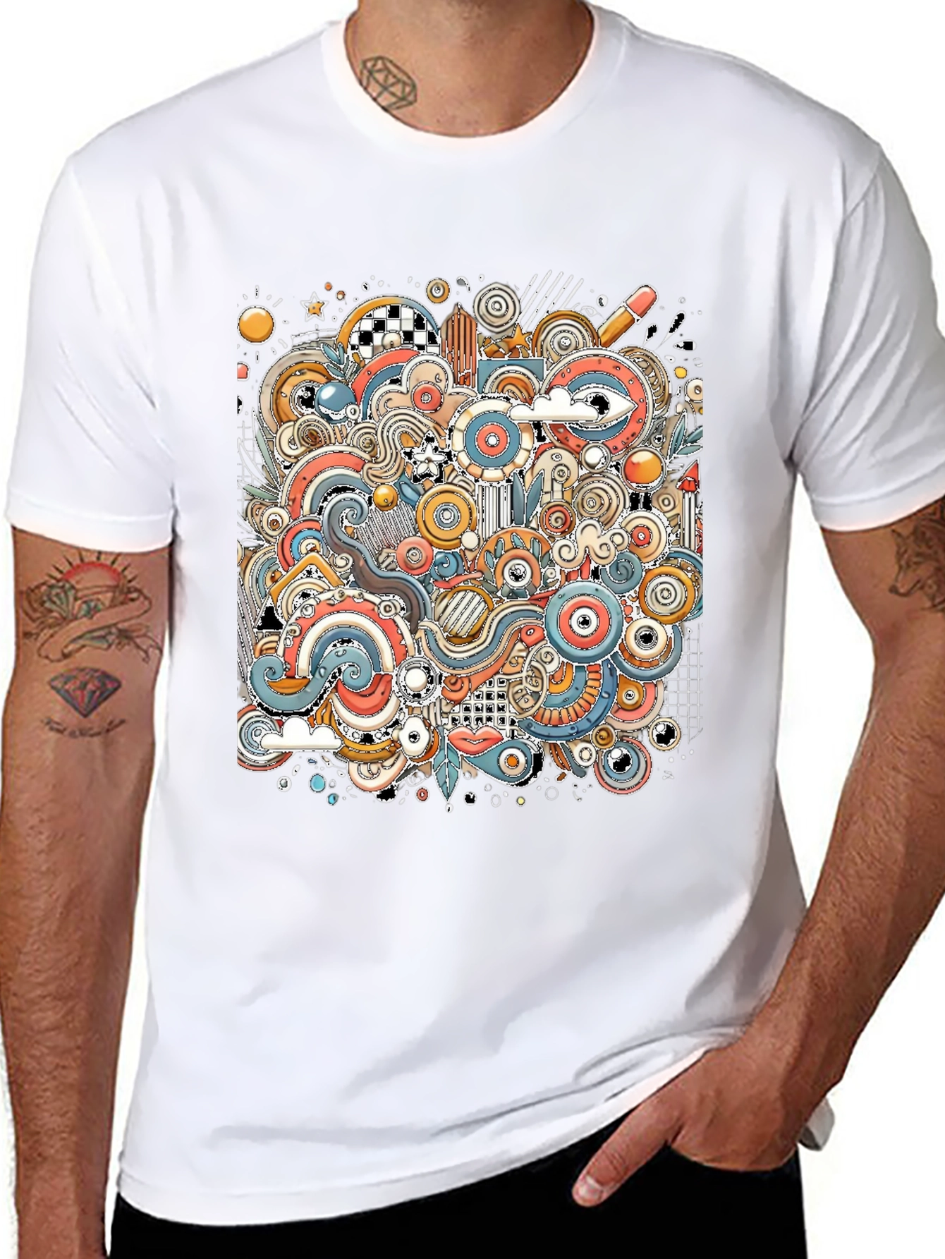 Abstract Doodle Art Graphic Tee - Black Unisex Shirt