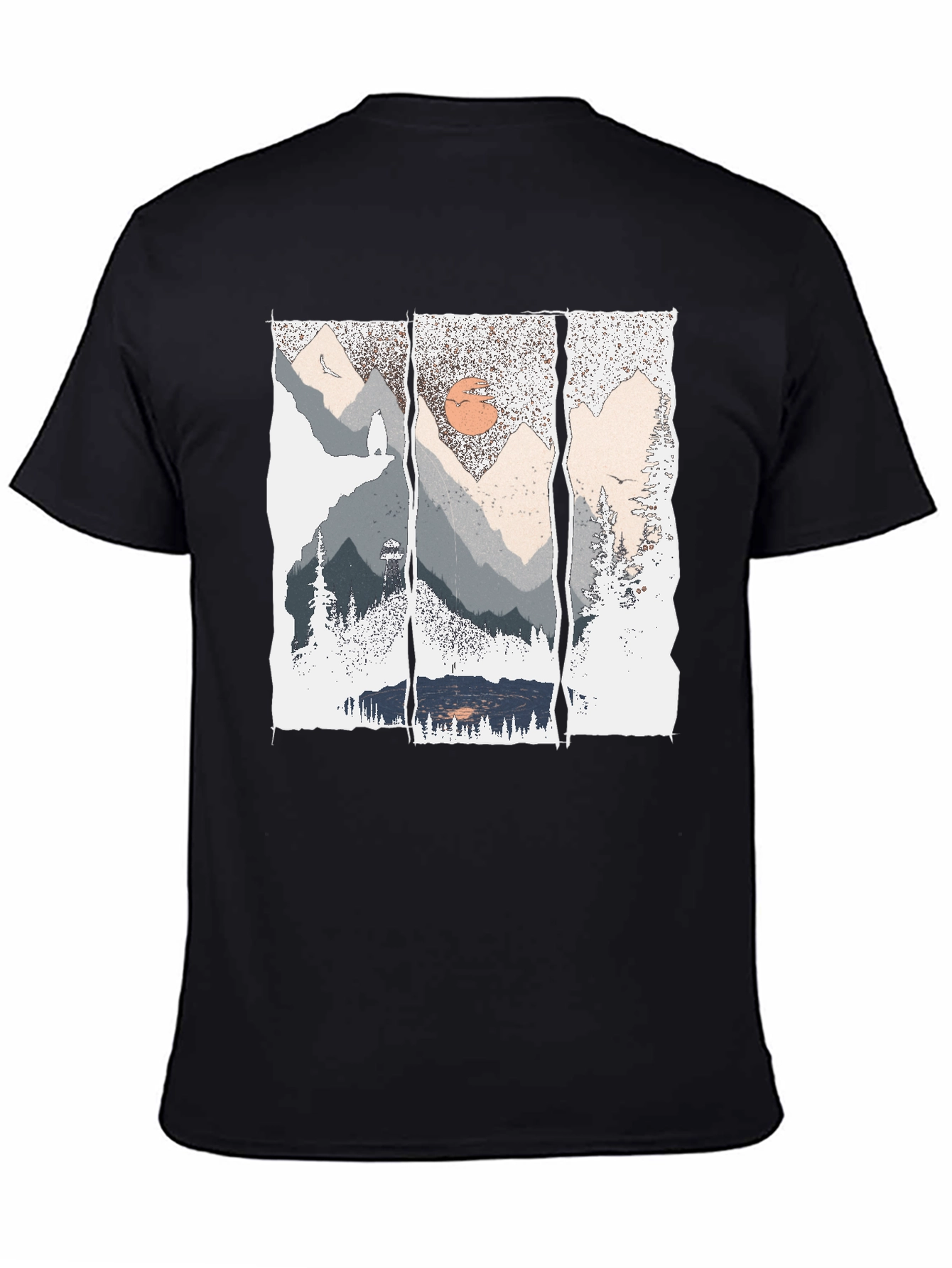 Nature Triptych Graphic Tee - Black Cotton Blend Shirt