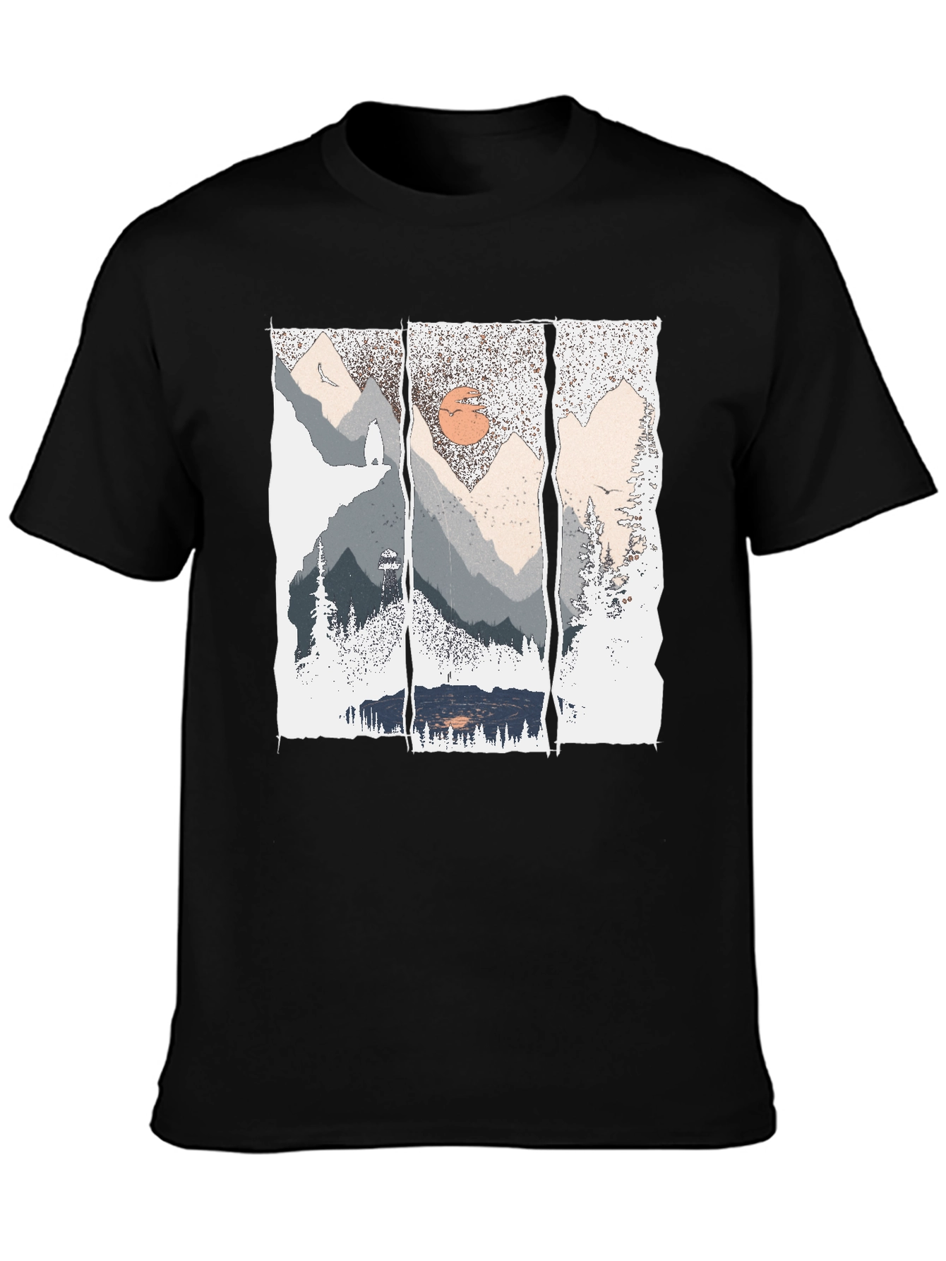 Nature Triptych Graphic Tee - Black Cotton Blend Shirt