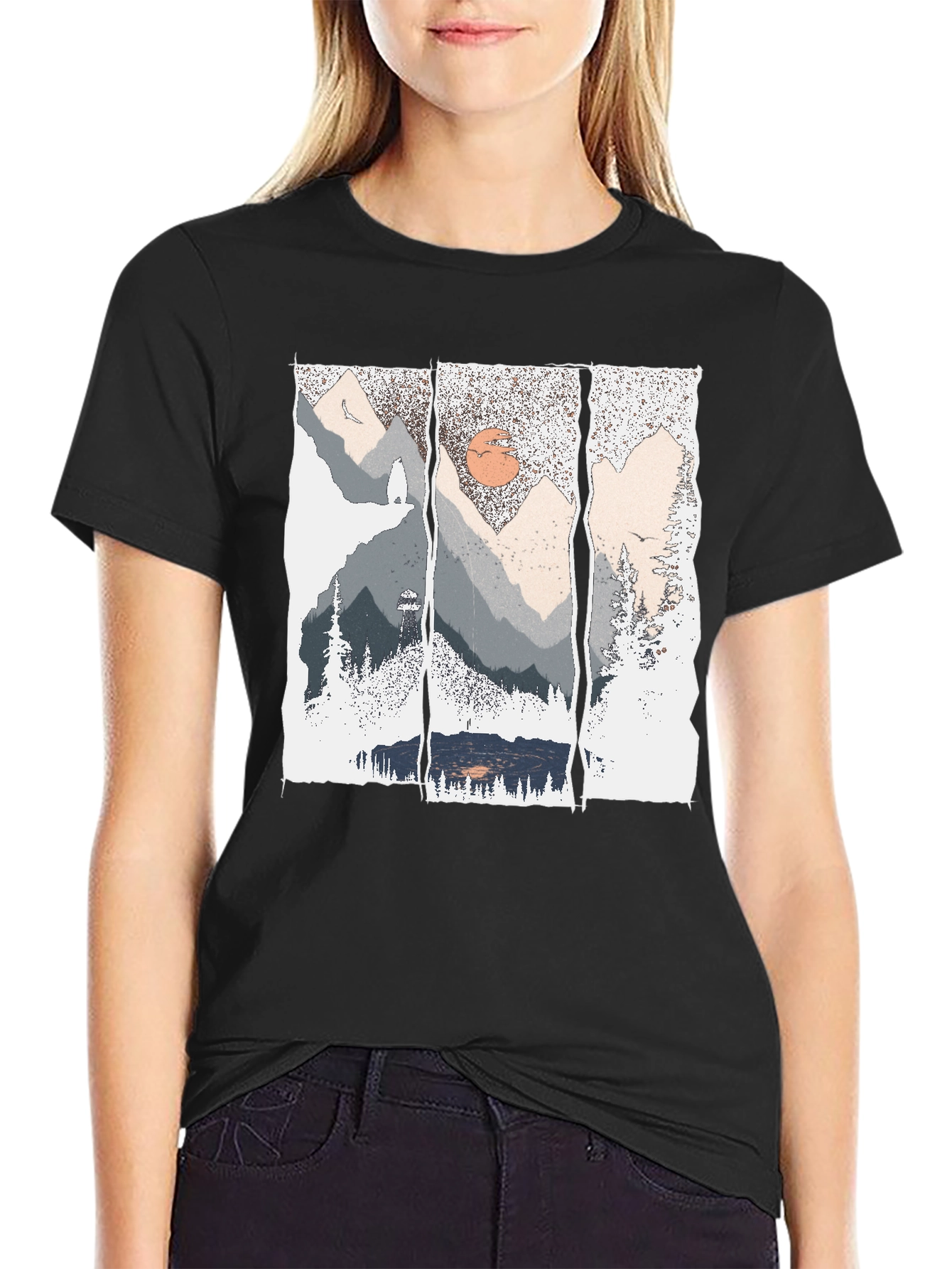 Nature Triptych Graphic Tee - Black Cotton Blend Shirt