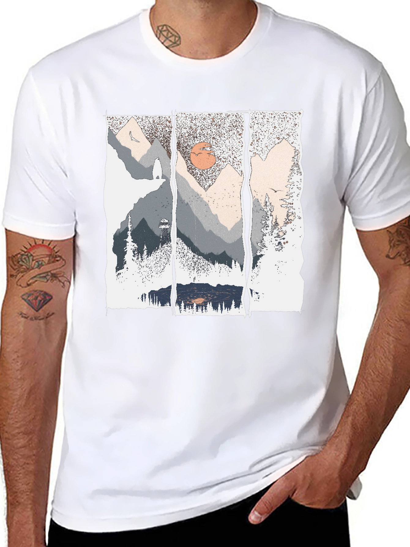 Nature Triptych Graphic Tee - Black Cotton Blend Shirt