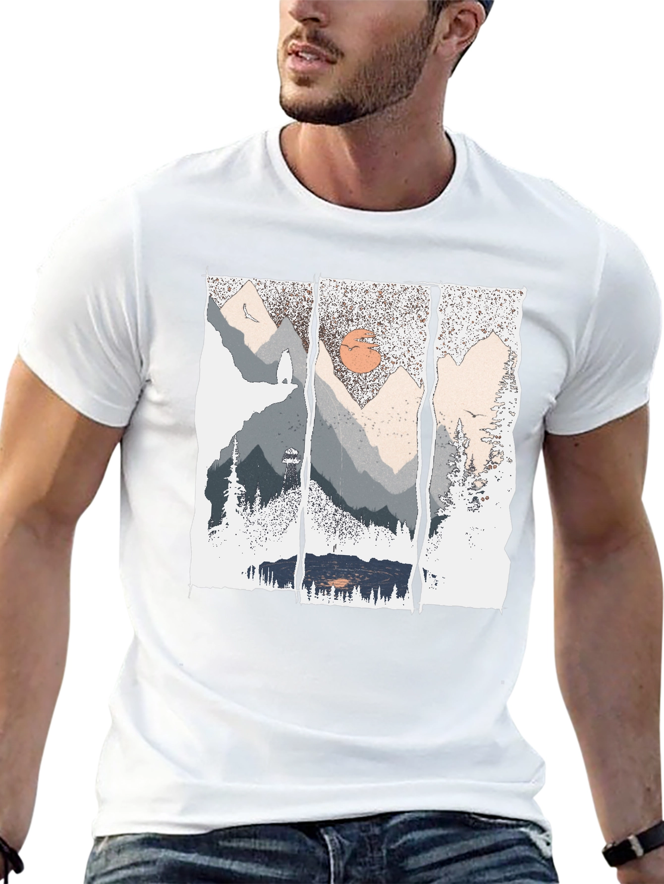 Nature Triptych Graphic Tee - Black Cotton Blend Shirt