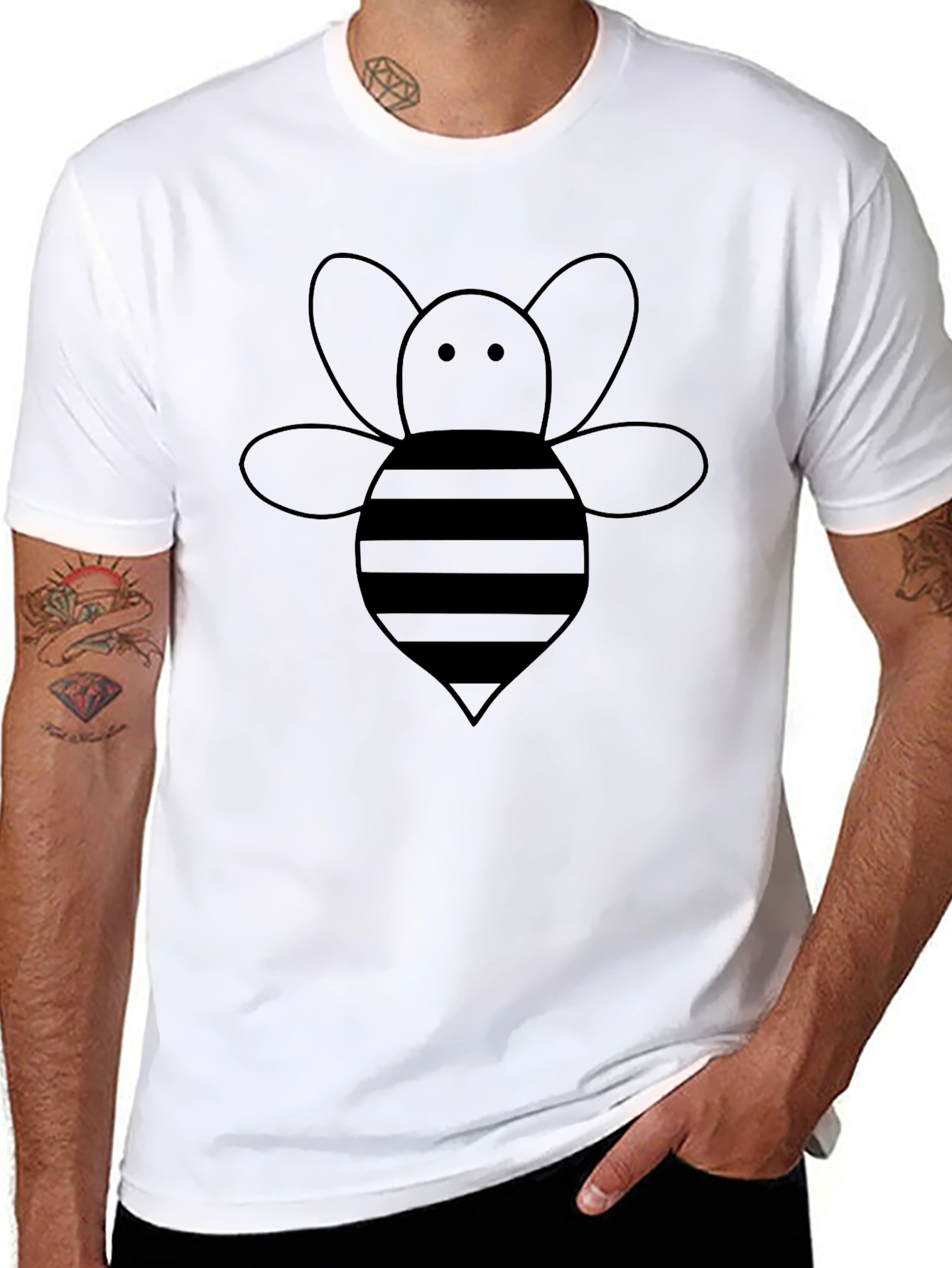 Mens Black T-Shirt with Cute Bee Graphic