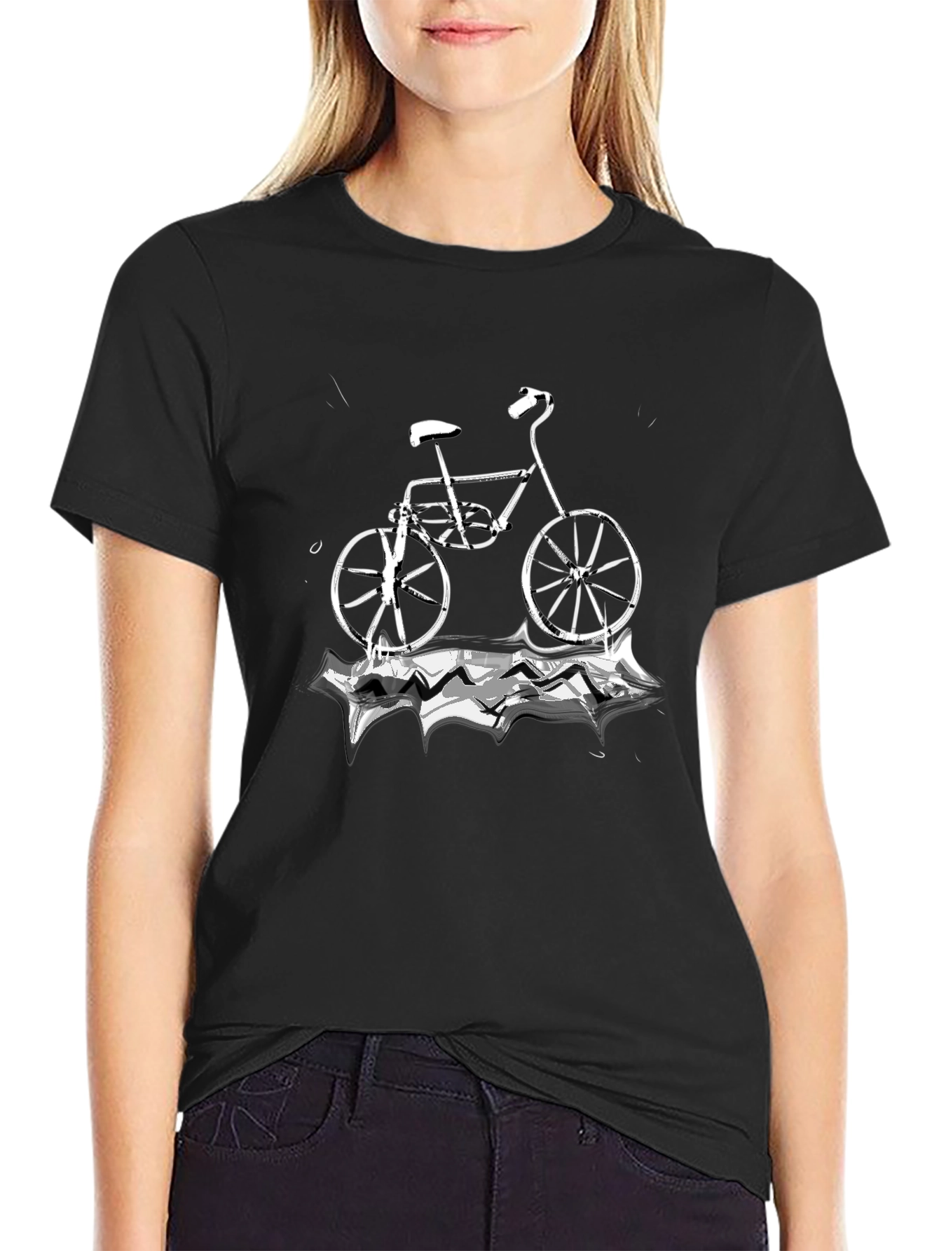 Black T-Shirt with Bicycle Graphic