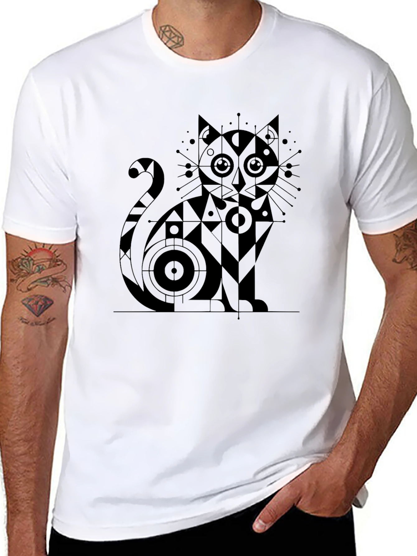 Abstract Geometric Cat Graphic Tee